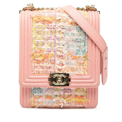 Chanel Boy Chanel Coco Mark Chain Shoulder Bag In Pink Multicolor Tweed