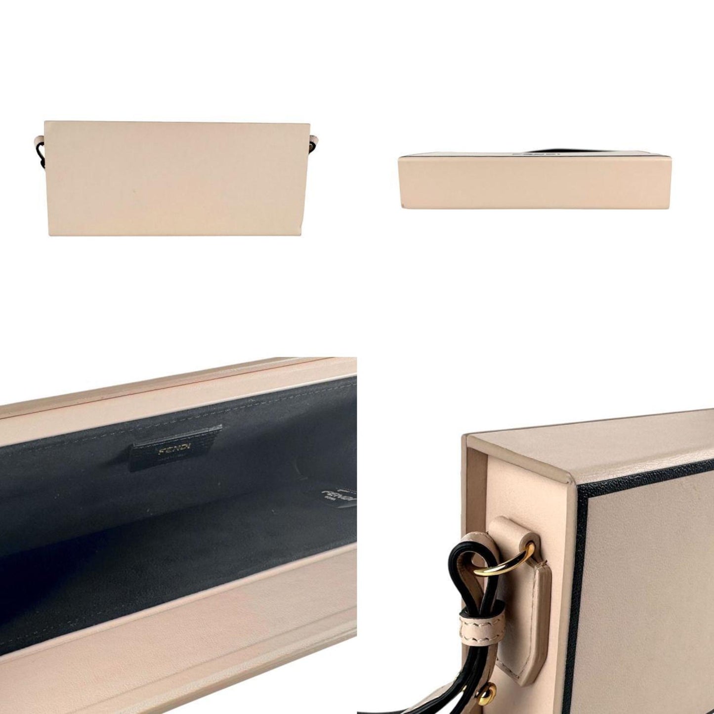 Fendi Shoulder Bag Box Horizontal Leather Pink Beige X Black
