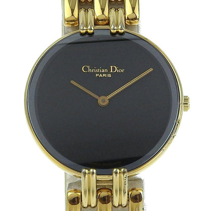 Christian Dior Bakira Watch D46-154-4 Gold Plated Quartz Analog Display Black Dial