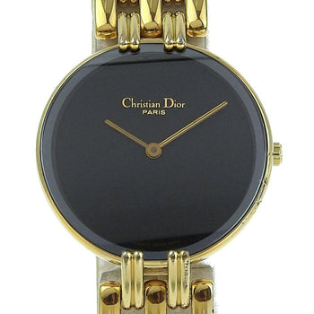 Christian Dior Bakira Watch D46-154-4 Gold Plated Quartz Analog Display Black Dial