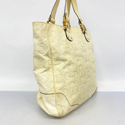 Gucci Bamboo Horsebit Handbag 154375 Leather Ivory Champagne