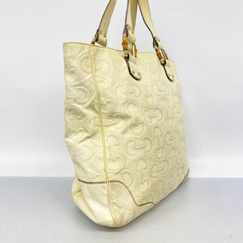 Gucci Bamboo Horsebit Handbag 154375 Leather Ivory Champagne