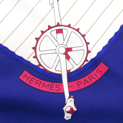 Hermes Herms Carr 90 Les Becanes Bicycle Silk Blue Scarf Muffler 0141