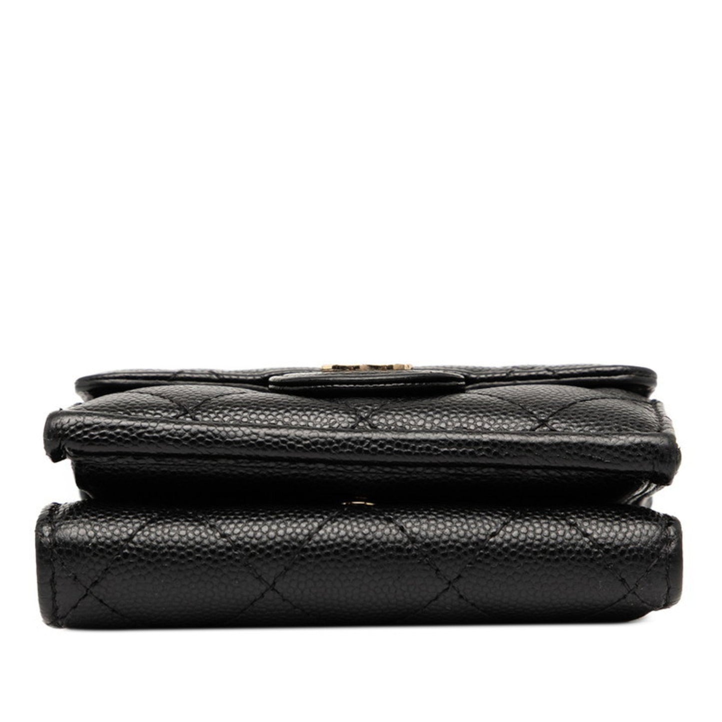 Chanel Matelasse Coco Mark Tri-Fold Wallet In Black With Gold Hardware And Caviar Leather