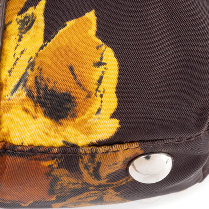 Prada Floral Print Shoulder Bag In Dark Brown