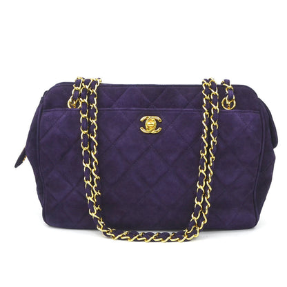 Chanel Shoulder Bag Suede Metal Purple Gold