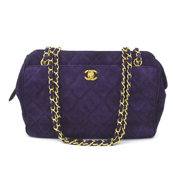 Chanel Shoulder Bag Suede Metal Purple Gold