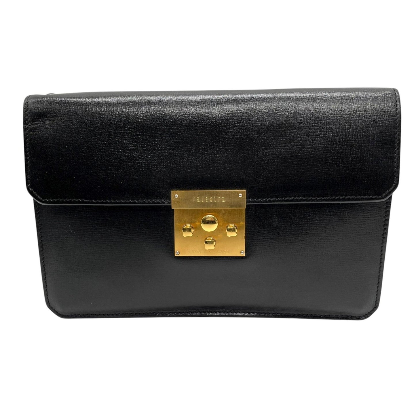 Valextra Clutch Bag/Second Bag In Black Leather With Gold Hardware