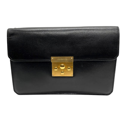 Valextra Clutch Bag/Second Bag In Black Leather With Gold Hardware