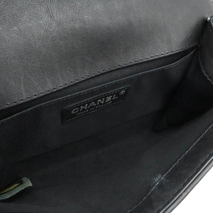 Chanel Boy Chanel Coco Mark Chain Shoulder Bag Leather Black