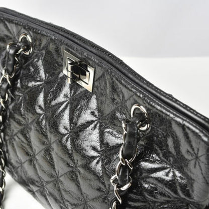 Chanel Tote Bag Chain Patent Leather Quilted Stitch Black