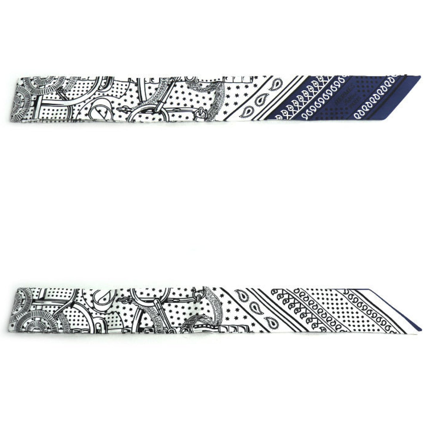 Hermes Twilly Eperon D'Or Golden Spur Scarf Muffler In White/Black/Marine (H062978S 06)