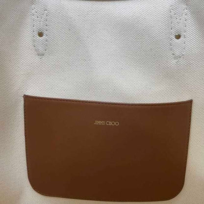 Jimmy Choo Tote Bag Natural White Brown Ec-19954 Canvas Leather Jimmy Choo A4