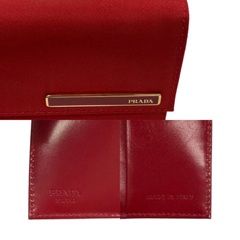 Prada Prada Metal Fittings Nylon Leather Bi-Fold Wallet Compact Red 13822