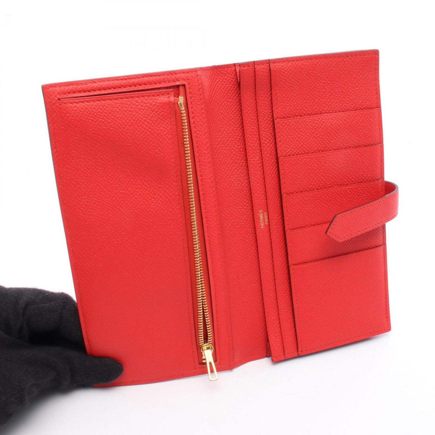 Hermes Herms Bearn Soufflet Bi-Fold Long Wallet In Calfskin Leather (Cowhide) With Epsom Leather