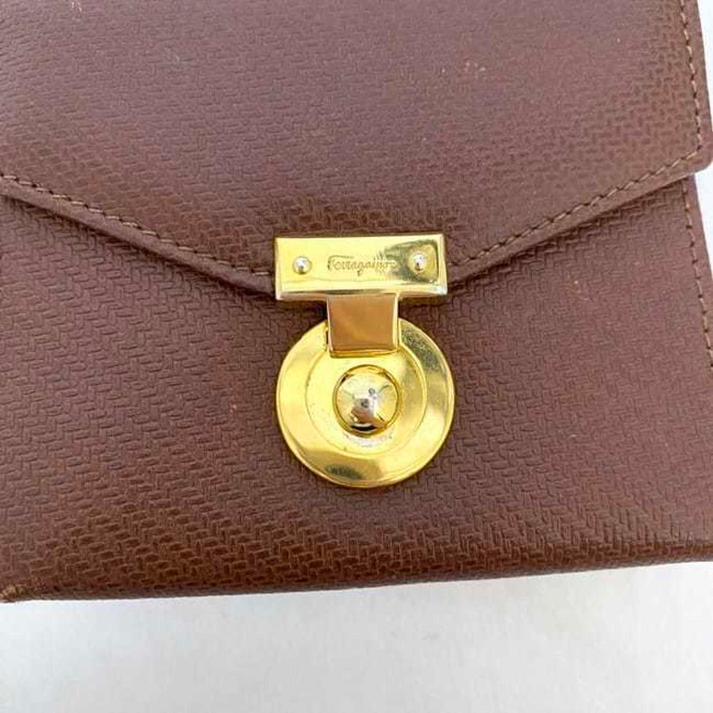 Salvatore Ferragamo Pouch Ec-22167 Brown Coin Case Leather 225028 Purse