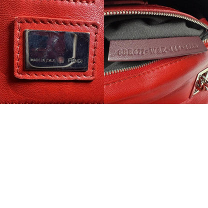 Fendi Shoulder Bag Leather Red Burgundy Silver