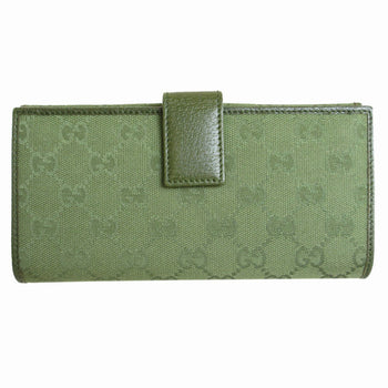 Gucci Bi-Fold Long Wallet Gg Canvas Khaki Green Silver
