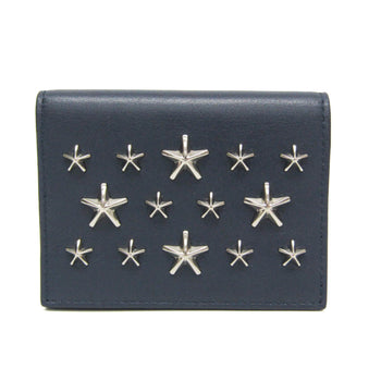 Jimmy Choo Star Studs Leather Business Card Case Dark Navy