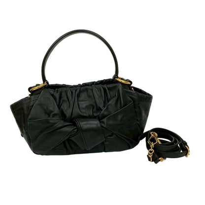 Prada Prada Triangle Logo Metal Ribbon Motif Leather 2-Way Handbag/One-Shoulder Bag Black 59512