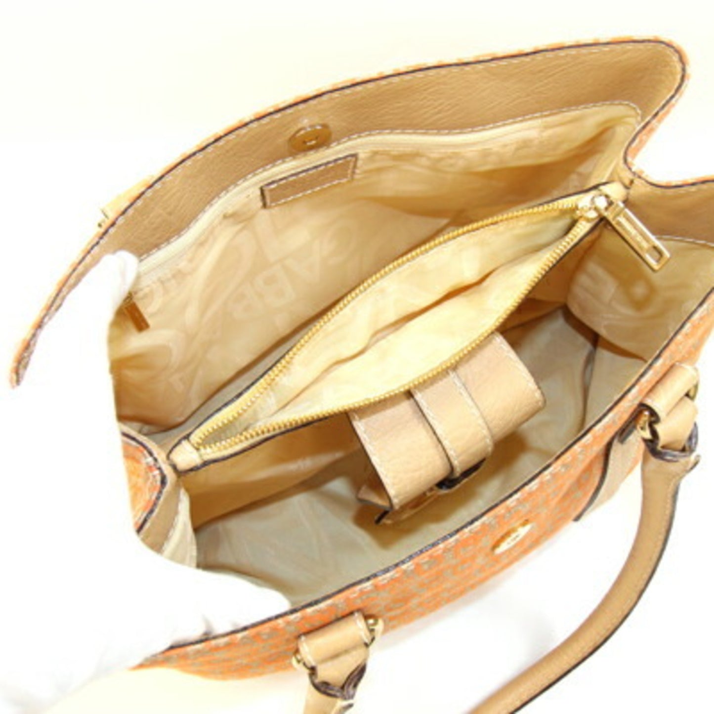 Dolce & Gabbana Tote Bag Orange Beige Canvas Leather D&G