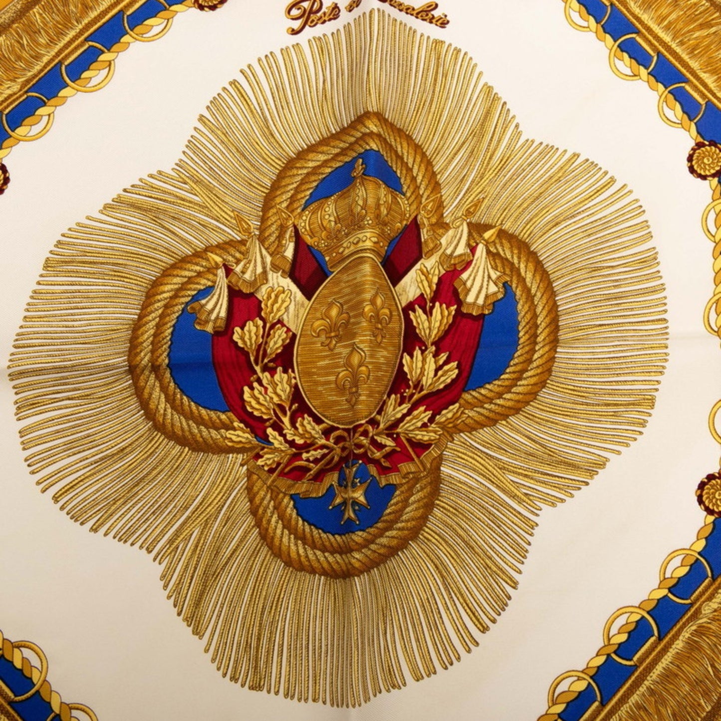 Hermes Herms Carr 90 Poste Et Cavalerie Saber-Decorated Scarf/Muffler In White