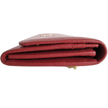 Prada Long Wallet Leather Red Gold