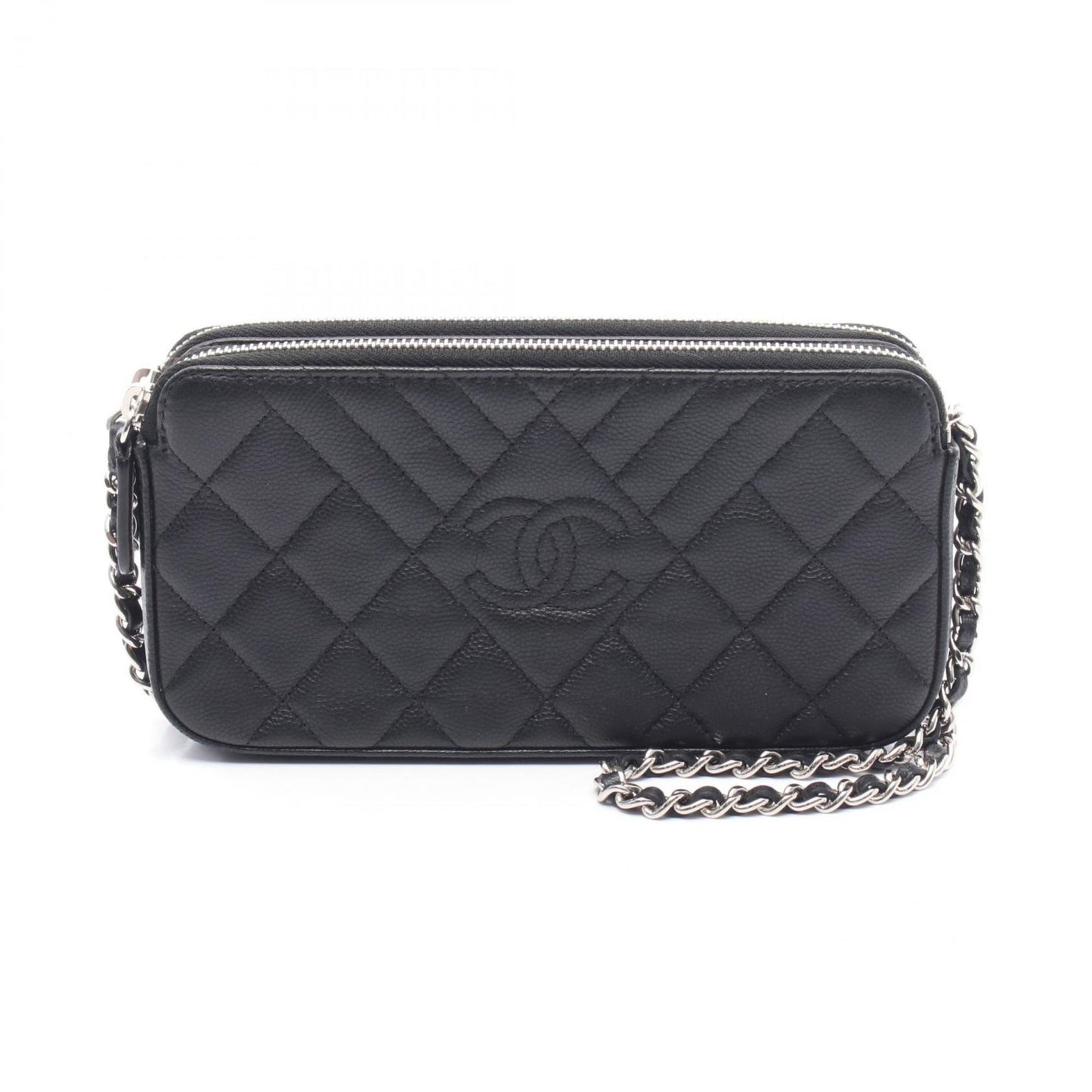 Chanel Double Zip Shoulder Bag In Grained Calfskin Leather