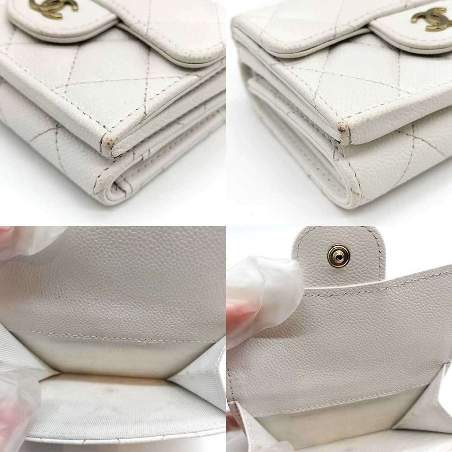 Chanel Matelasse Wallet Tri-Fold White Champagne