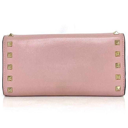 Valentino Garavani Bifold Long Wallet Pink Rockstud Studded Leather