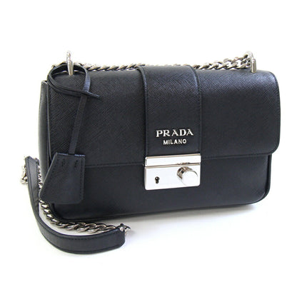 Prada Shoulder Bag 1Bd298 Black Leather Saffiano Chain Crossbody