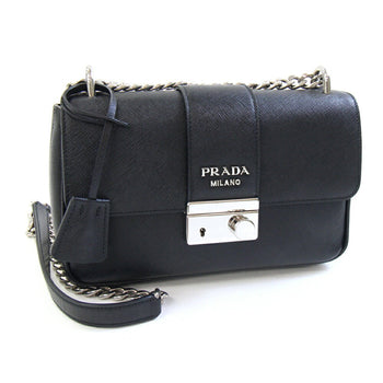 Prada Shoulder Bag 1Bd298 Black Leather Saffiano Chain Crossbody