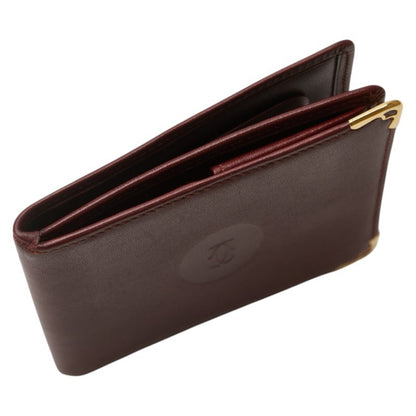 Cartier Must Line Bifold Wallet Wine Red Bordeaux Leather