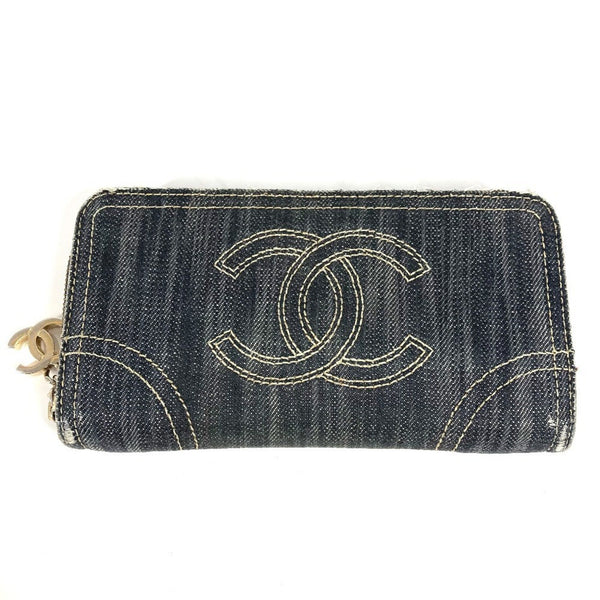 Chanel A31900 Sparkling Denim Cc Coco Mark Logo Long Wallet Round Zipper