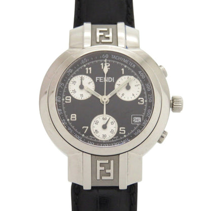 Fendi 4500L Horology Chronograph Stainless Steel Leather Black Quartz Watch