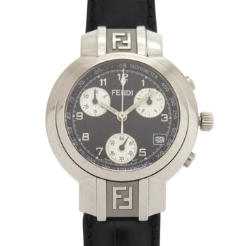 Fendi 4500L Horology Chronograph Stainless Steel Leather Black Quartz Watch