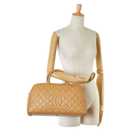 Chanel Matelasse Coco Mark Bowling Bag Handbag Beige Caviar Skin