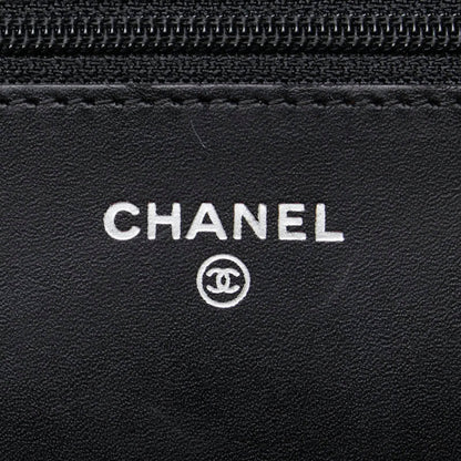 Chanel Cambon Line Coco Mark Chain Shoulder Bag Wallet Black Lambskin Enamel