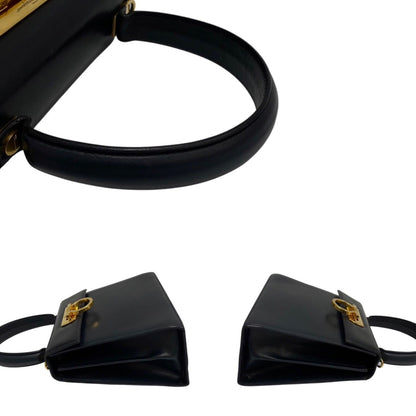 Salvatore Ferragamo Gancini Hardware Leather 2Way Shoulder Bag Handbag Navy