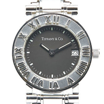 Tiffany & Co. Atlas Quartz Watch With Black Dial And Stainless Steel