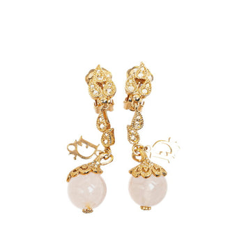 Christian Dior Dior Rhinestone Earrings Gold Plated