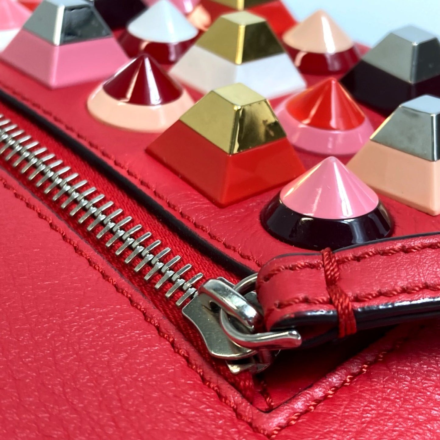 Fendi 8Bz038 Valentine Limited Color Studs Backpack Backpack Red Red