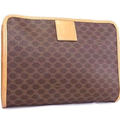 Celine M12 Macadam Clutch Bag In Brown Leather