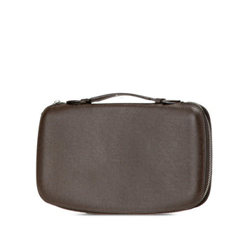 Louis Vuitton Taiga Organizer Atoll Long Wallet Round Travel Case M30658 Grisli Brown Leather Pvc