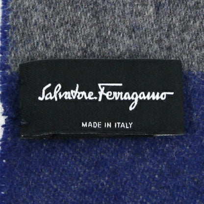 Salvatore Ferragamo Scarf Gancini 527941 Blue Grey Wool Cashmere