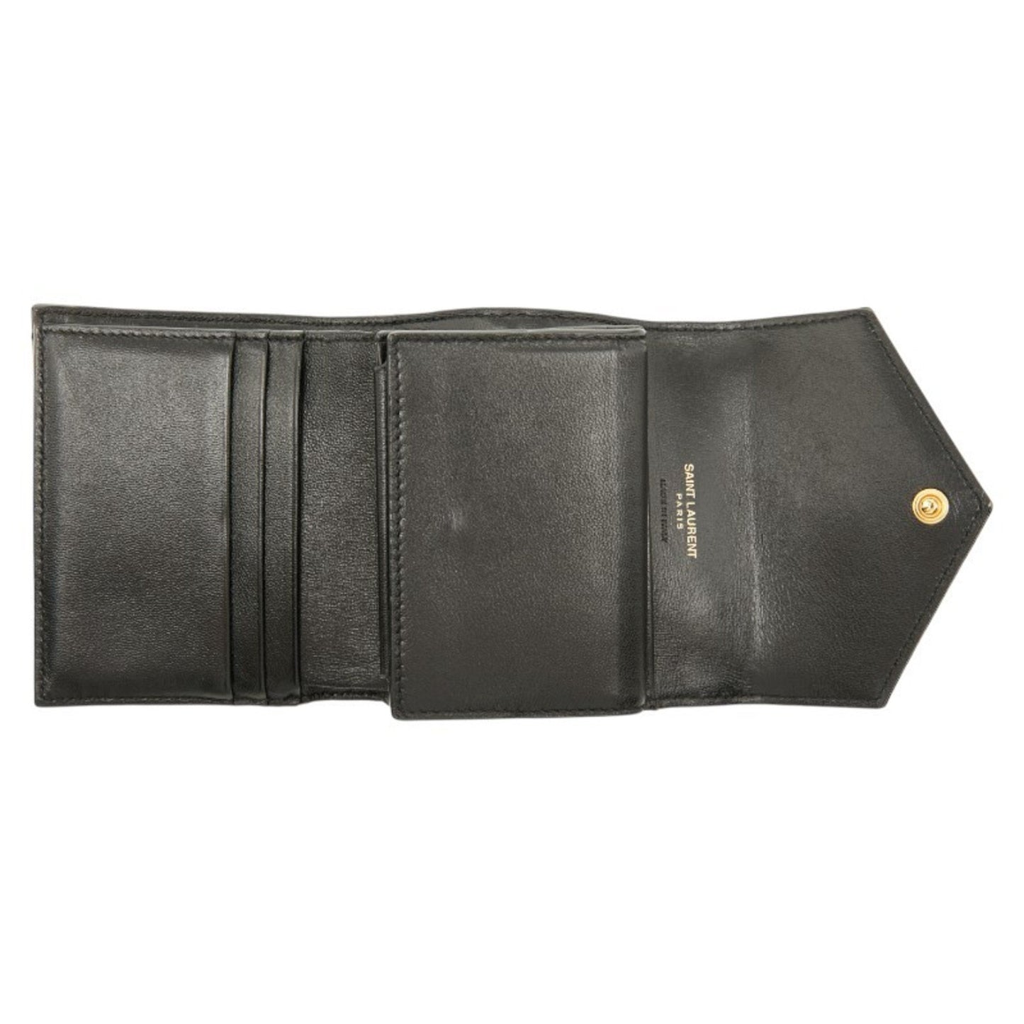 Saint Laurent Ysl Cassandra Tri-Fold Compact Wallet 692061 Black Leather