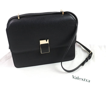 Valextra Noro Soft Calfskin Leather Shoulder Bag In Black With Light Gold Hardware And Dust Bag