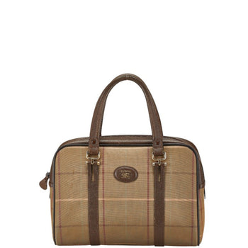Burberry Check Shadow Horse Handbag Mini Boston Bag Khaki Brown Canvas Leather