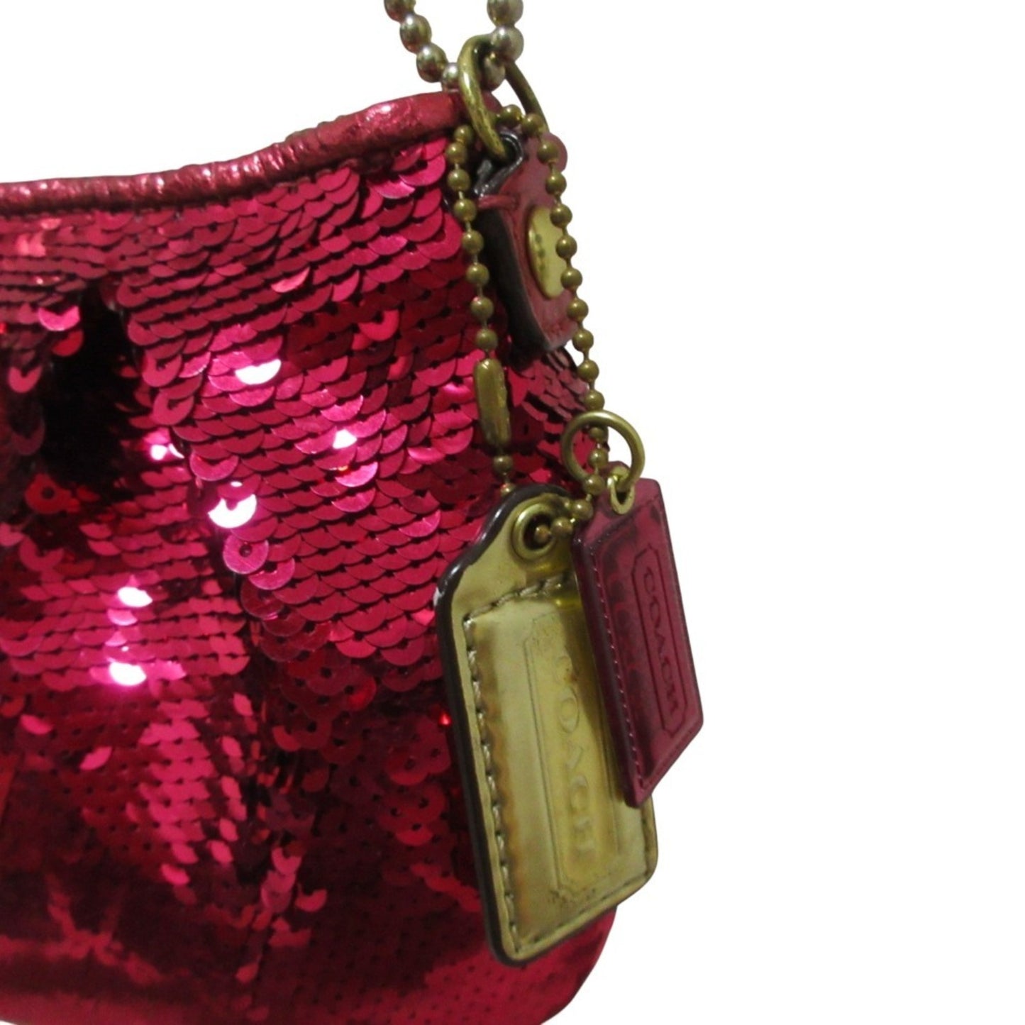 Coach Sequin Accessory Pouch Party Bag Chain Handbag 14368 Pink