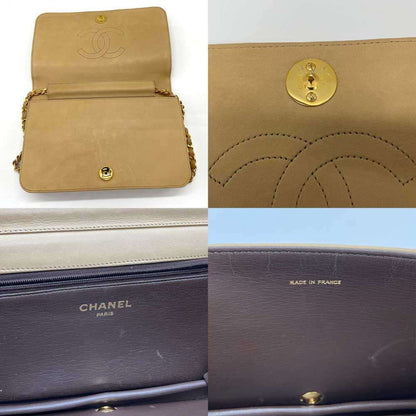 Chanel Matelasse Chain Shoulder Push Lock Bag Lambskin Beige Chanel